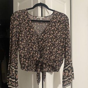 American Eagle Outfitters Floral Blouse - Black and Pink